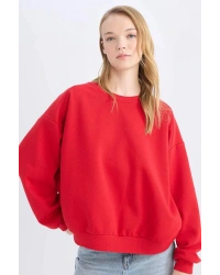 Coool Oversize Geniş Kalıp Bisiklet Yaka Kalın Basic Düz Sweatshirt