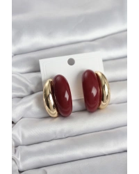 Damla Model Bordo Vintage Gold Renk Kadın Küpe