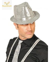 Disko Star Gümüş Payetli Fötr Şapka Yetişkin Boy