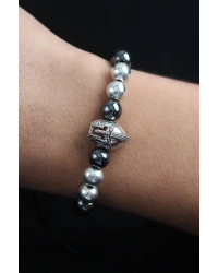 Doğal Taş Gladyatör Model Gümüş Ve Füme Renk Asansörlü Erkek Bileklik