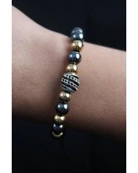 Doğal Taş Sarmal Model Gold Ve Füme Renk Asansörlü Erkek Bileklik