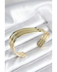 Eğik Şerit Model Gold Renk Pirinç Kadın Bileklik