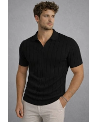 Erkek Kısa Kollu Polyemid Pamuk A Kalite Yazlık Tişört / Siyah