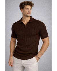 Erkek Kısa Kollu Polyemid Pamuk A Kalite Yazlık Tişört / Kahverengi