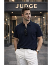 Erkek Yazlık Kısa Kollu Polyemid Yüksek Kalite Düz Yarım Fermuarlı A Kalite Tişört / Lacivert