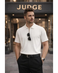 Erkek Yazlık Kısa Kollu Polyemid Yüksek Kalite Düz Yarım Fermuarlı A Kalite Tişört / Beyaz