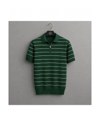 Erkek Yazlık Kısa Kollu Slim Fit Çizgili Yarım Fermuarlı Tarz Tişört