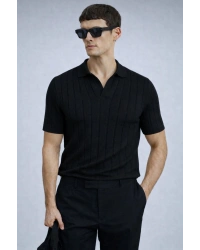 erkek yazlık kısa kollu slim fit polyemid kumaş kalitesi triko tişört Siyah