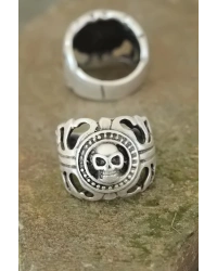 Eskitme Gümüş Renk Metal Kuru Kafa Tasarım Ayarlamalı Erkek Yüzük