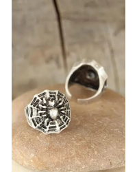 Eskitme Gümüş Renk Örümcek Figürlü Erkek Ayarlamalı Yüzük