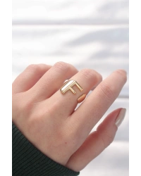 F Harfli Altın Renk Ayarlanabilir Yüzük