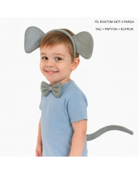 Fil Kostümü Aksesuar Seti 3 lü - Taç Papyon Kuyruk