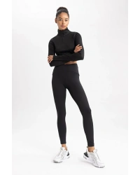 Fit Siyah Yüksek Bel Şekillendirici Beli Saran Esnek Sporcu Tayt Z0817az23au