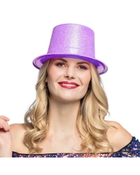 Floresan Mor Renk Simli Uzun Fötr Melon Şapka 12 cm