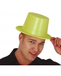 Floresan Sarı Renk Simli Uzun Fötr Melon Şapka 12 cm