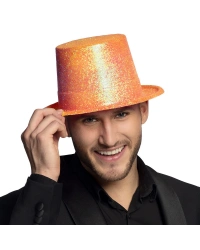 Floresan Turuncu Renk Simli Uzun Fötr Melon Şapka 12 cm