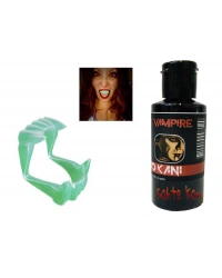 Fosforlu Çift Damak Takma Vampir Dişi ve 50 gr Tiyatro Kanı