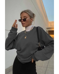 Füme Bisiklet Yaka Basic Sweatshirt MG1559