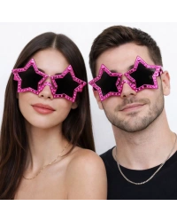 Fuşya Renk Disko Yıldızı Parti Gözlüğü 16X7 cm