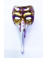 Fuşya Renk İşlemeli Seramik Malzemeden İmal Venedik Uzun Maske Magnet