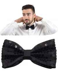 Gece Işıltısı Siyah Payetli Pullu Papyon 7x2 cm