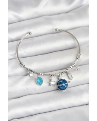 Gezegen Charmlı Gümüş Renk Pirinç Kadın Bileklik