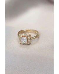 Gold Baget ve Zirkon Taşlı Kare Yüzük