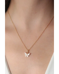 Gold Beyaz Renk Kelebek Figür Kadın Kolye