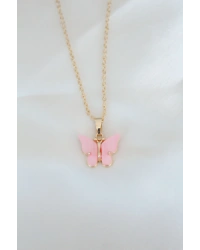 Gold Kaplama Pembe Sedefli Kelebek Kolye