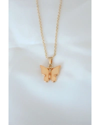 Gold Kaplama Sarı Renk Sedefli Kelebek Kolye