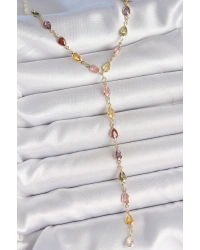 Gold Karışık Renk Zirkon Taşlı Y Pirinç Kolye