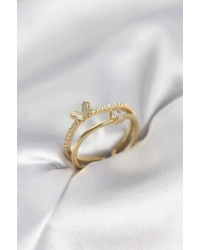 Gold Renk 2li Zirkon Taşlı Kelebek Model Kadın Yüzük