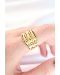 Gold Renk Ayarlanabilir Çizgili Bombe Yüzük