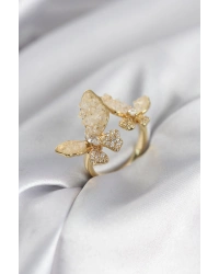 Gold Renk Beyaz Kelebek Model Zirkon Taşlı Kadın Yüzük