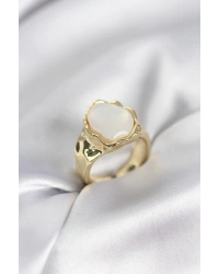 Gold Renk Beyaz Taşlı Vintage Kadın Yüzük