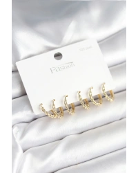 Gold Renk Burgu Halka Model 925 Ayar Gümüş Çivili Pirinç Küpe Seti