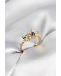 Gold Renk Çiçek Model Zirkon Taşlı Kadın Yüzük