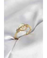 Gold Renk Daire Form Sedef ve Zirkon Taşlı Kadın Yüzük