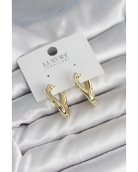 Gold Renk Eğik Halka Model Pirinç Kadın Küpe