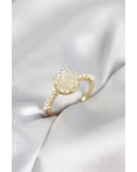 Gold Renk Gül Model İncili Kadın Yüzük