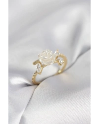 Gold Renk Gül Model Zirkon Taşlı Kadın Yüzük