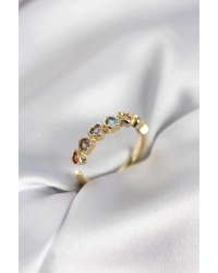 Gold Renk Kalp Model Renkli Zirkon Taşlı Kadın Yüzük