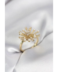 Gold Renk Karahindiba Model Zirkon Taşlı Kadın Yüzük