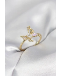 Gold Renk Kelebek Model Zirkon Taşlı Kadın Yüzük