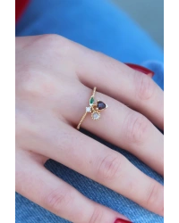 Gold Renk Kiraz Model Zirkon Taşlı Kadın Yüzük