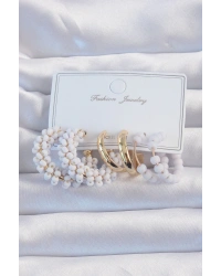 Gold Renk Lila Boncuklu Halka Küpe Seti