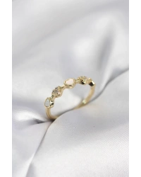 Gold Renk Minimal Kalp Model Zirkon Taşlı Pirinç Kadın Yüzük