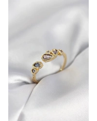 Gold Renk Mor Damla Zirkon Taşlı Kadın Yüzük