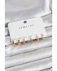 Gold Renk Pirinç 3 Çift Kadın Küpe Seti