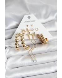 Gold Renk Pirinç 6 Çift Kadın Küpe Seti